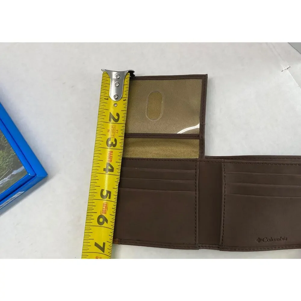 Columbia Mens Brown Bifold Wallet Card Slots ID Window Gift Box New